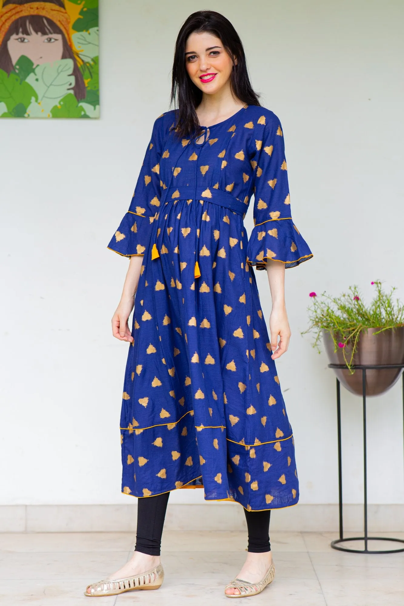 Cobalt Triangle Maternity & Nursing Kurta Dress