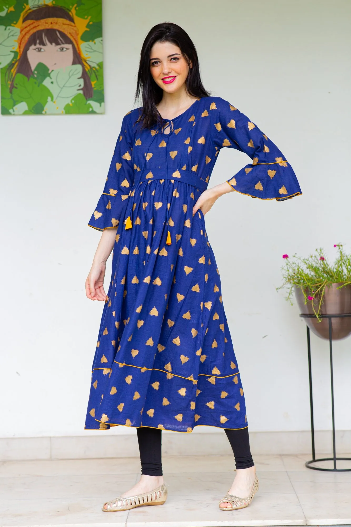 Cobalt Triangle Maternity & Nursing Kurta Dress