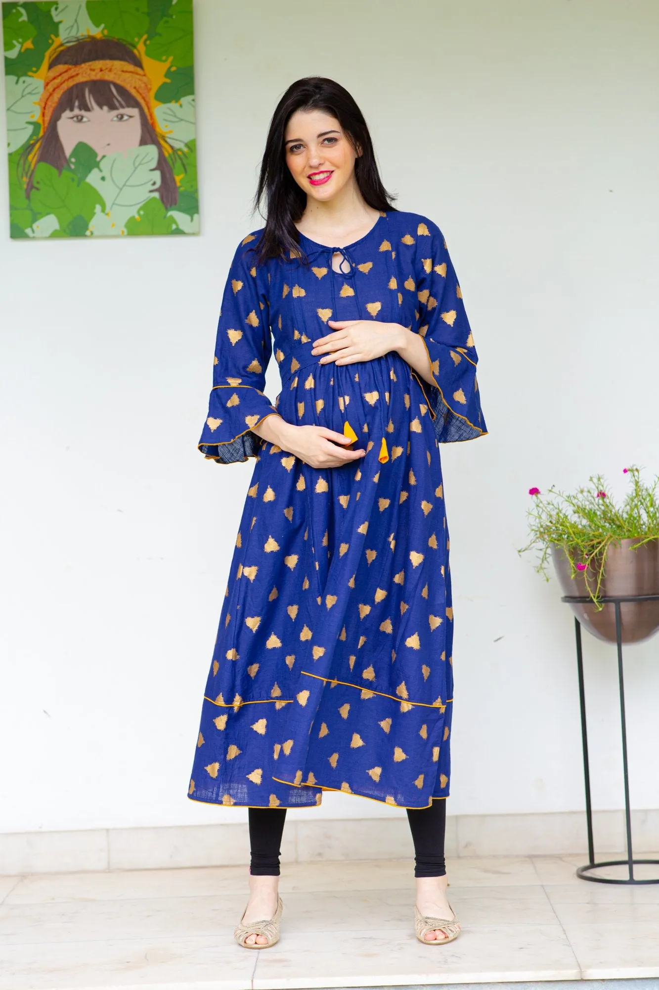 Cobalt Triangle Maternity & Nursing Kurta Dress