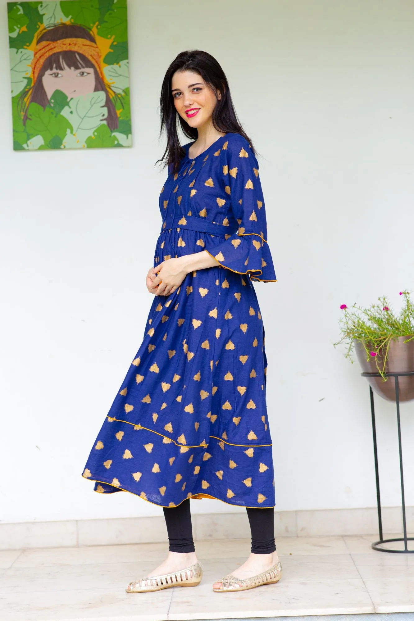 Cobalt Triangle Maternity & Nursing Kurta Dress