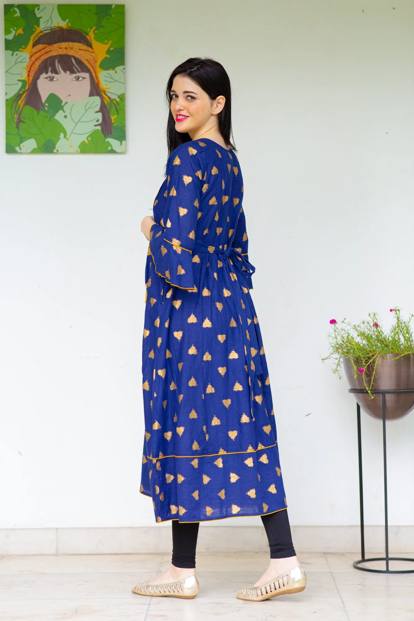 Cobalt Triangle Maternity & Nursing Kurta Dress