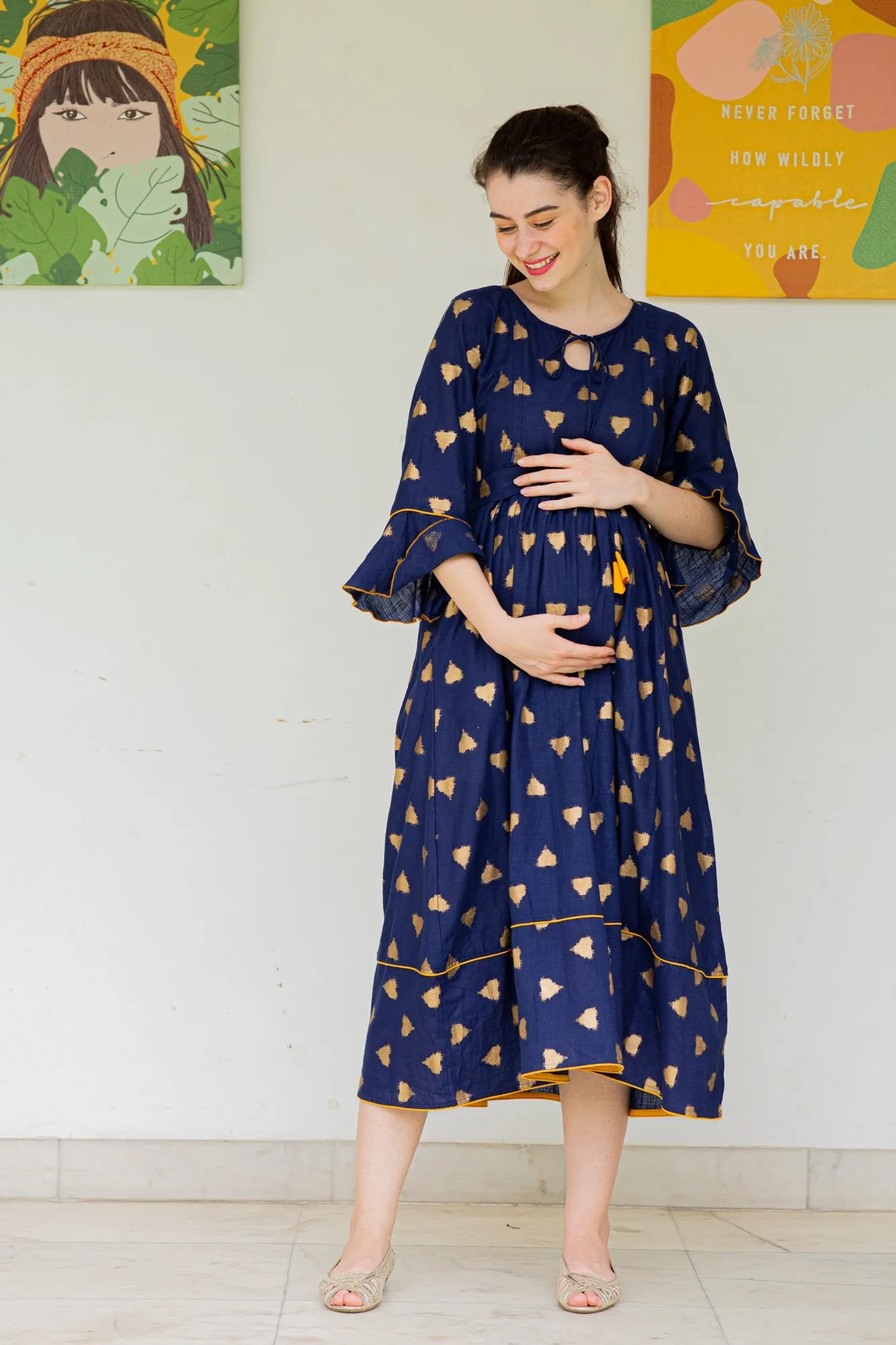 Cobalt Triangle Maternity & Nursing Kurta Dress