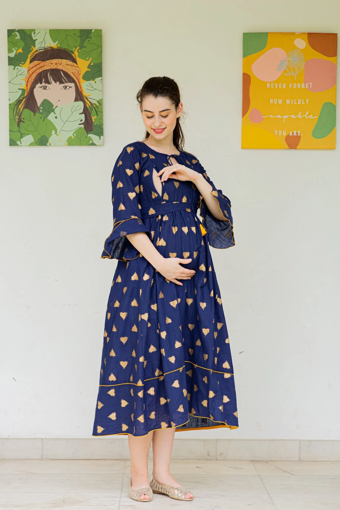 Cobalt Triangle Maternity & Nursing Kurta Dress