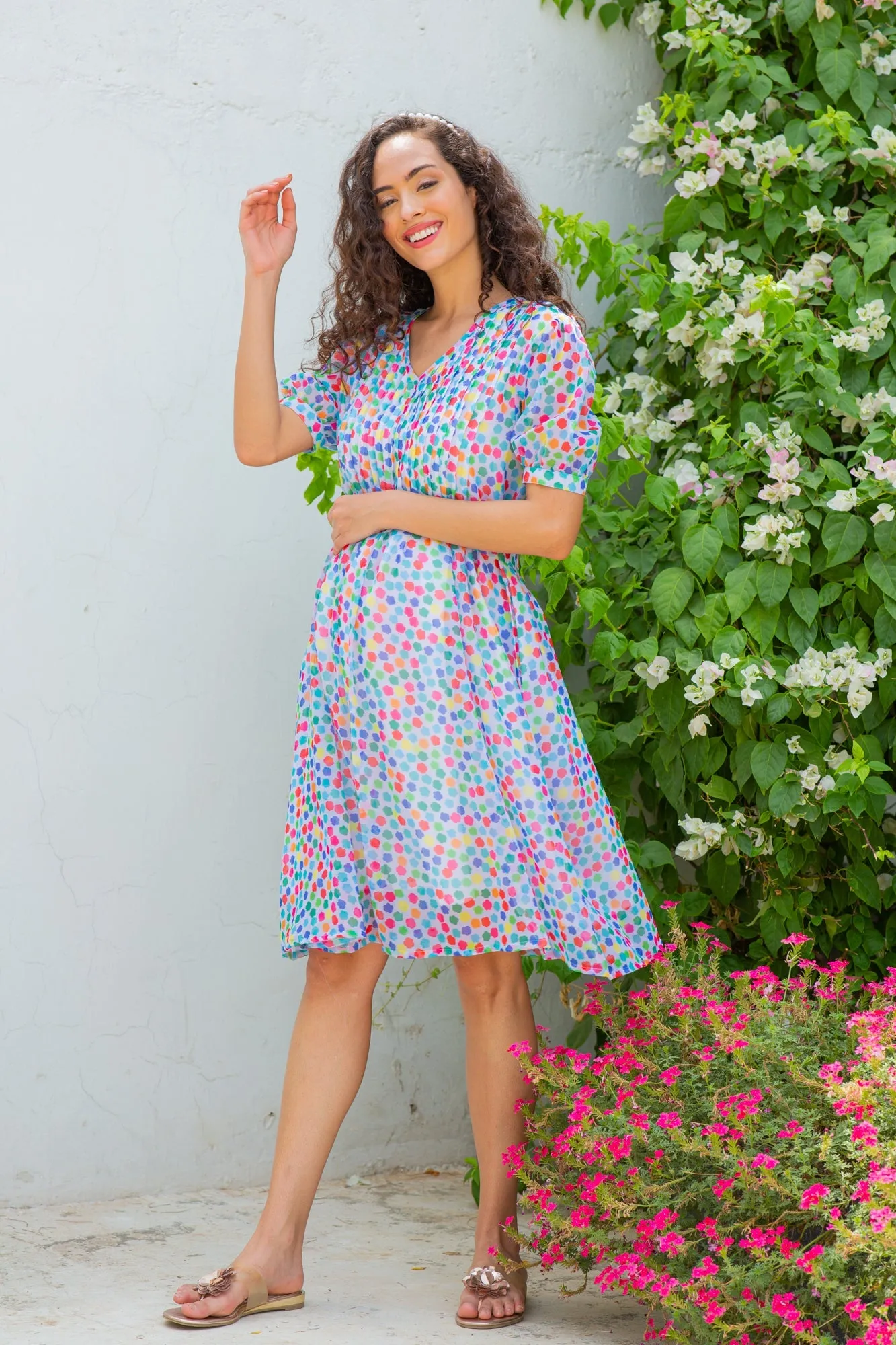 Colorful Candy Maternity & Nursing Pintucks Knee Dress