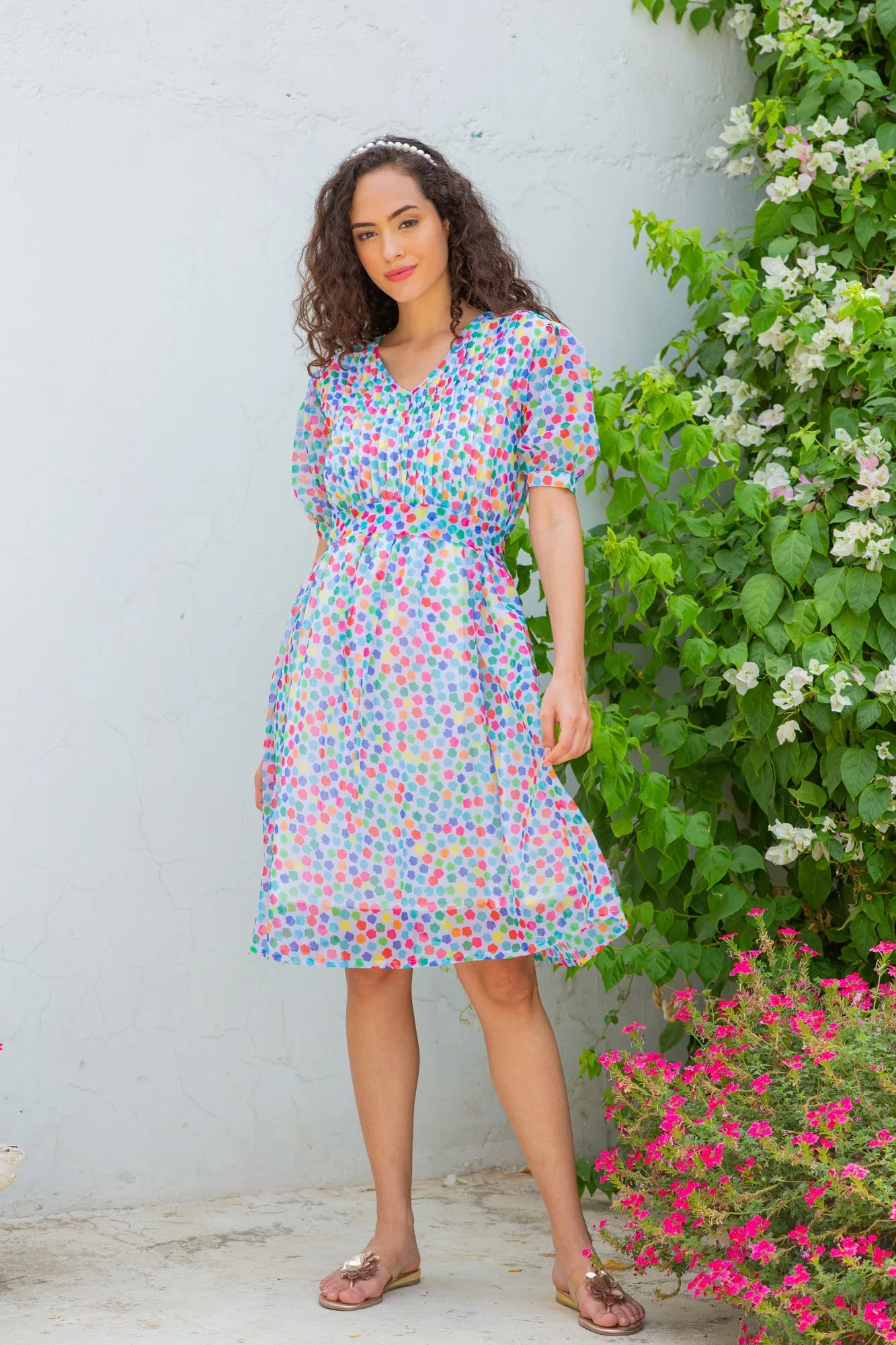 Colorful Candy Maternity & Nursing Pintucks Knee Dress