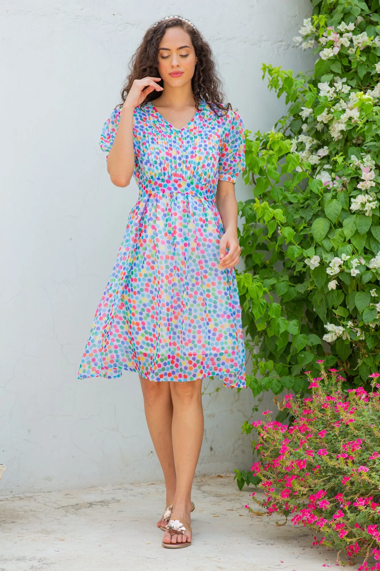 Colorful Candy Maternity & Nursing Pintucks Knee Dress