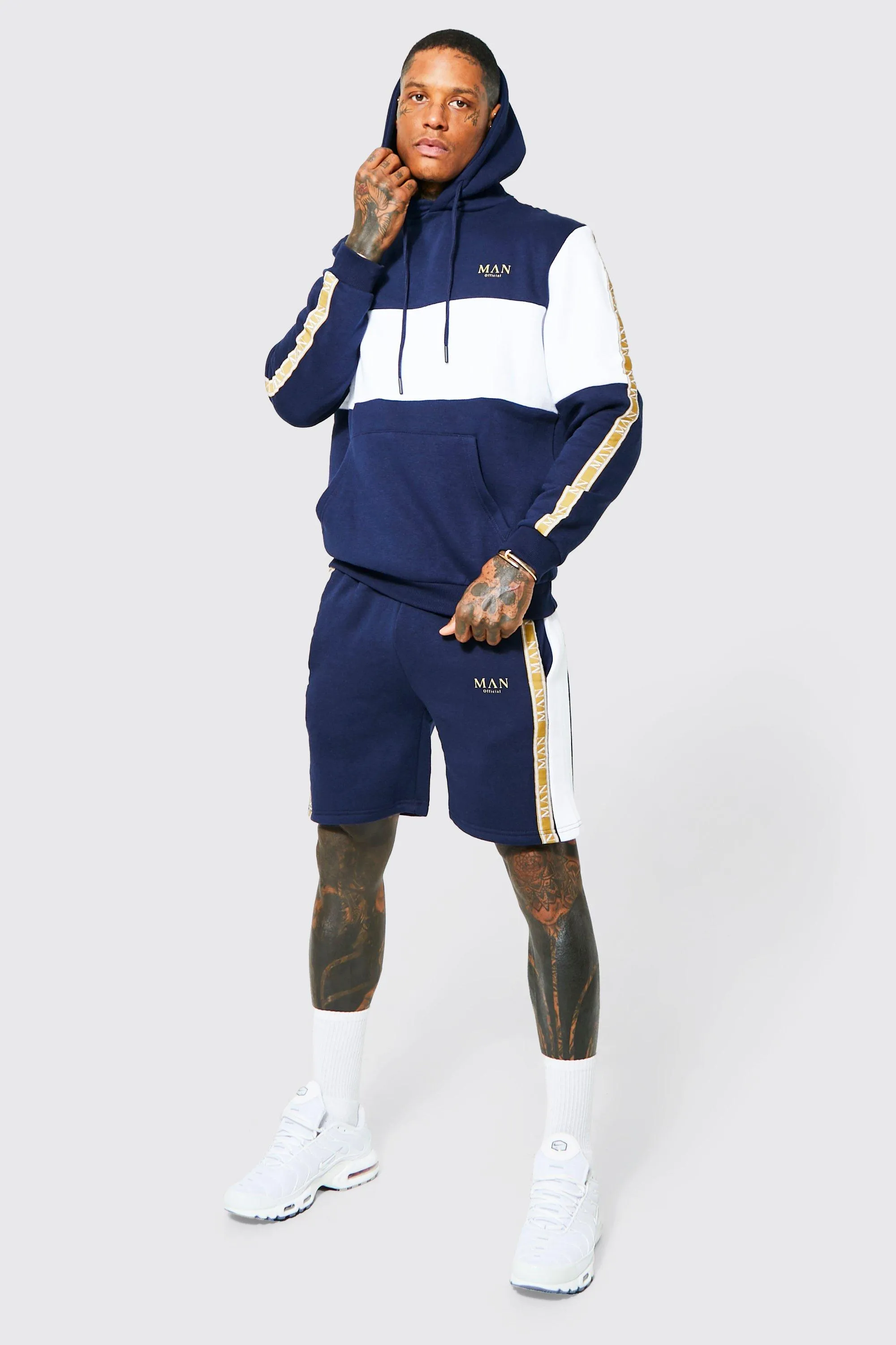 Colour Block Man Tape Short Tracksuit | boohooMAN UK