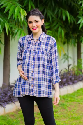 Cool Blue Gathered Maternity & Nursing Top