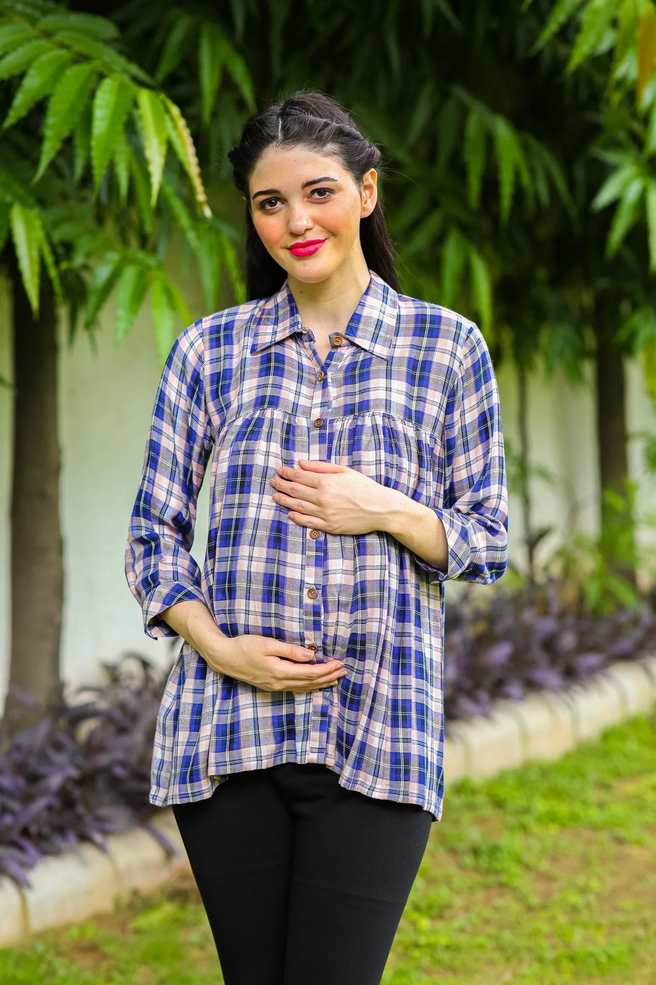 Cool Blue Gathered Maternity & Nursing Top