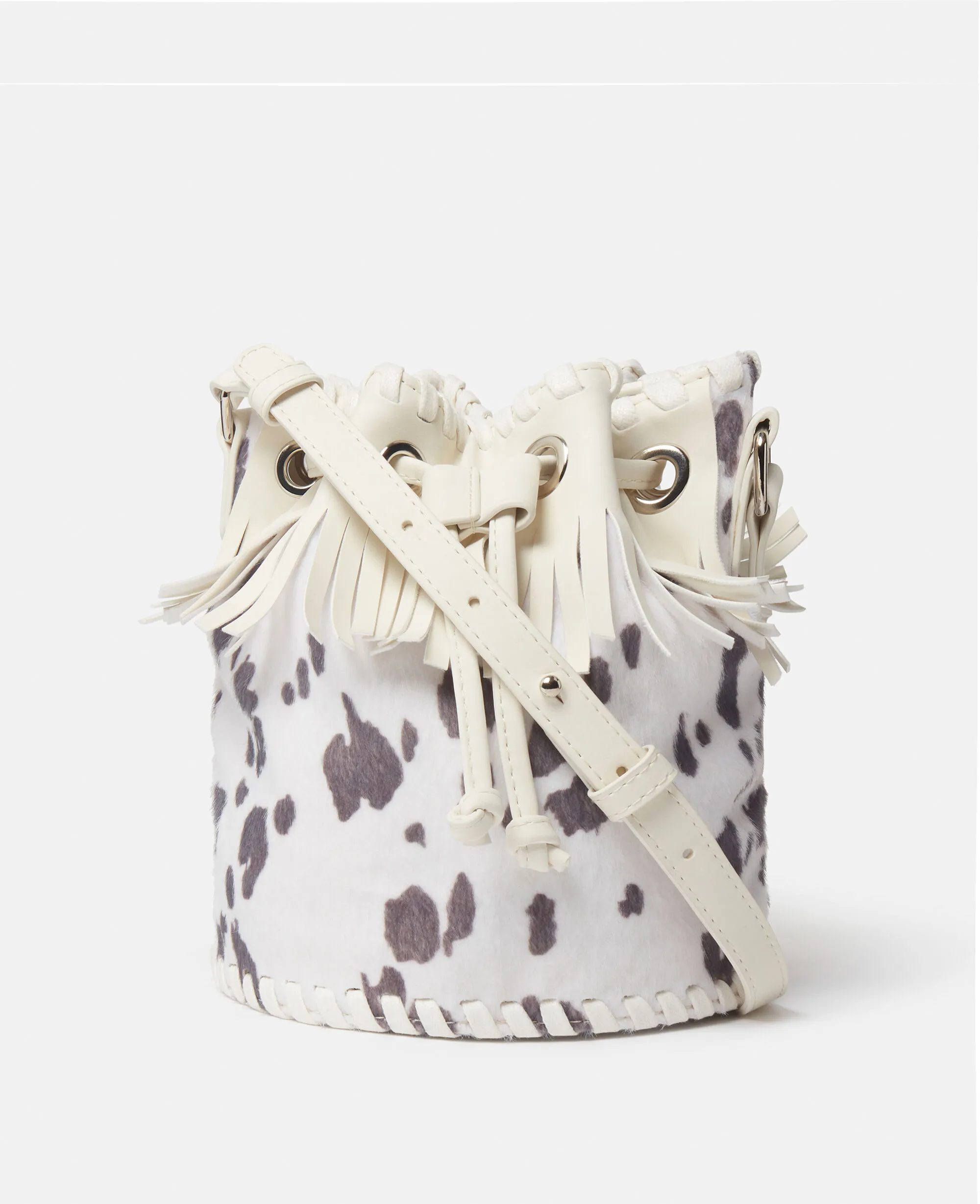 Cow Pattern Fringed Bucket Bag