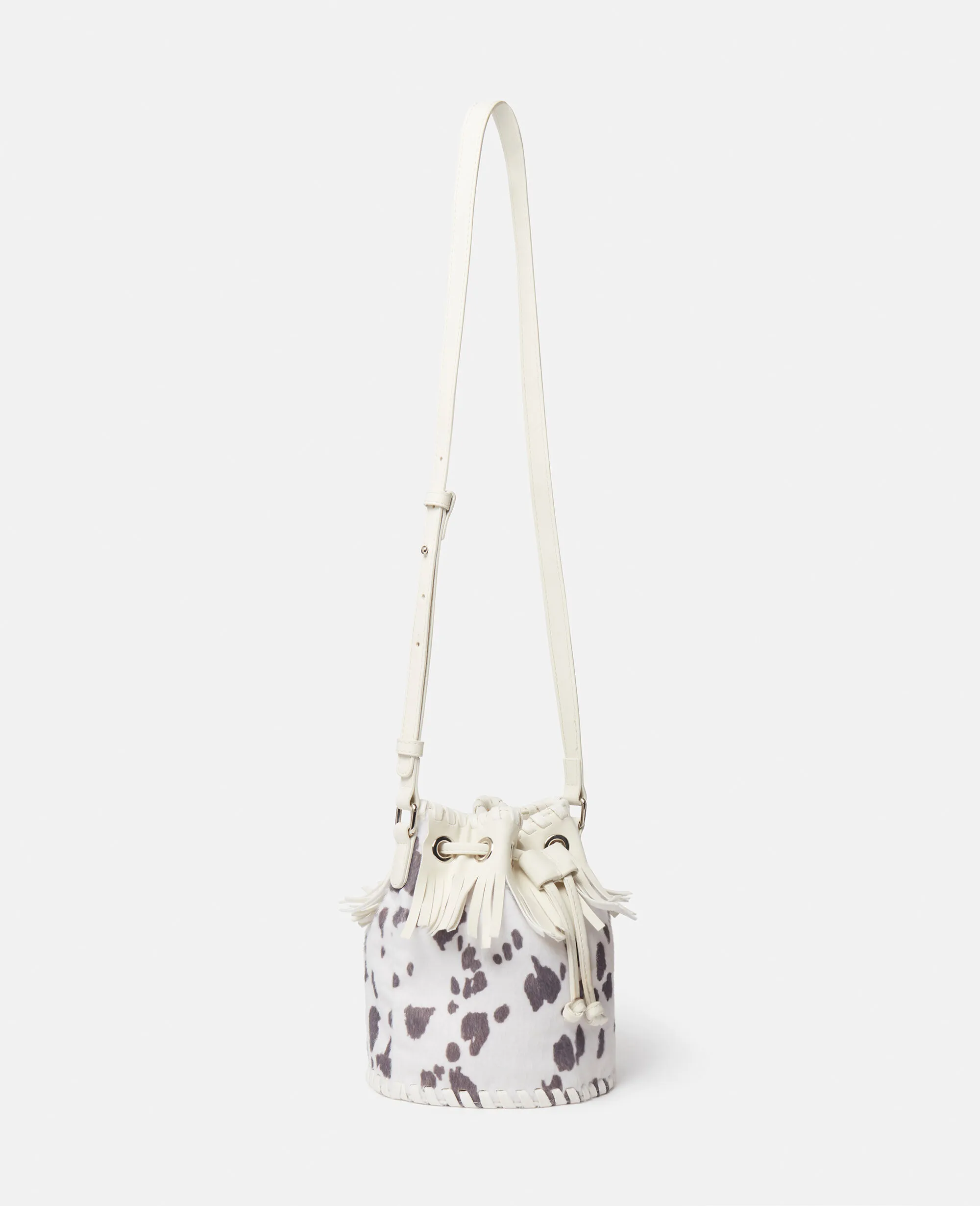 Cow Pattern Fringed Bucket Bag