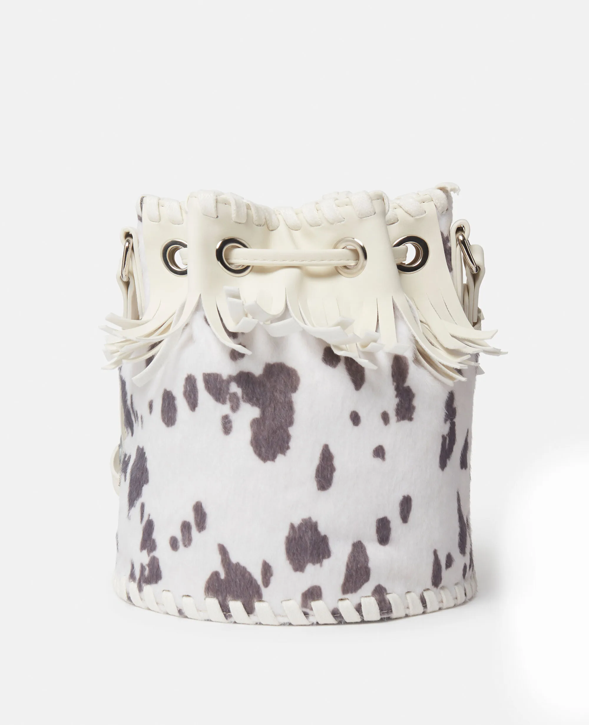 Cow Pattern Fringed Bucket Bag