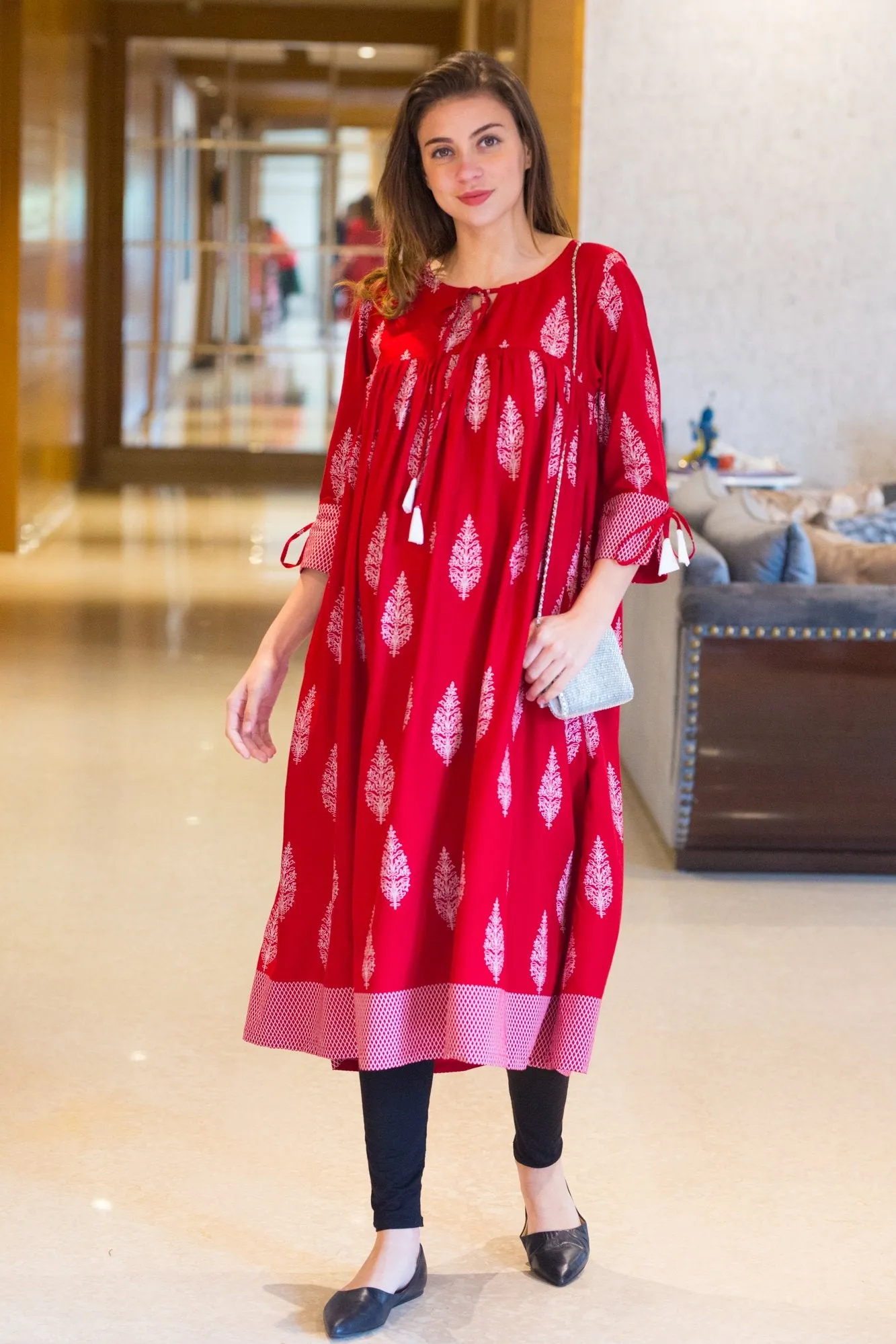 Crimson Red Maternity & Nursing Kurta