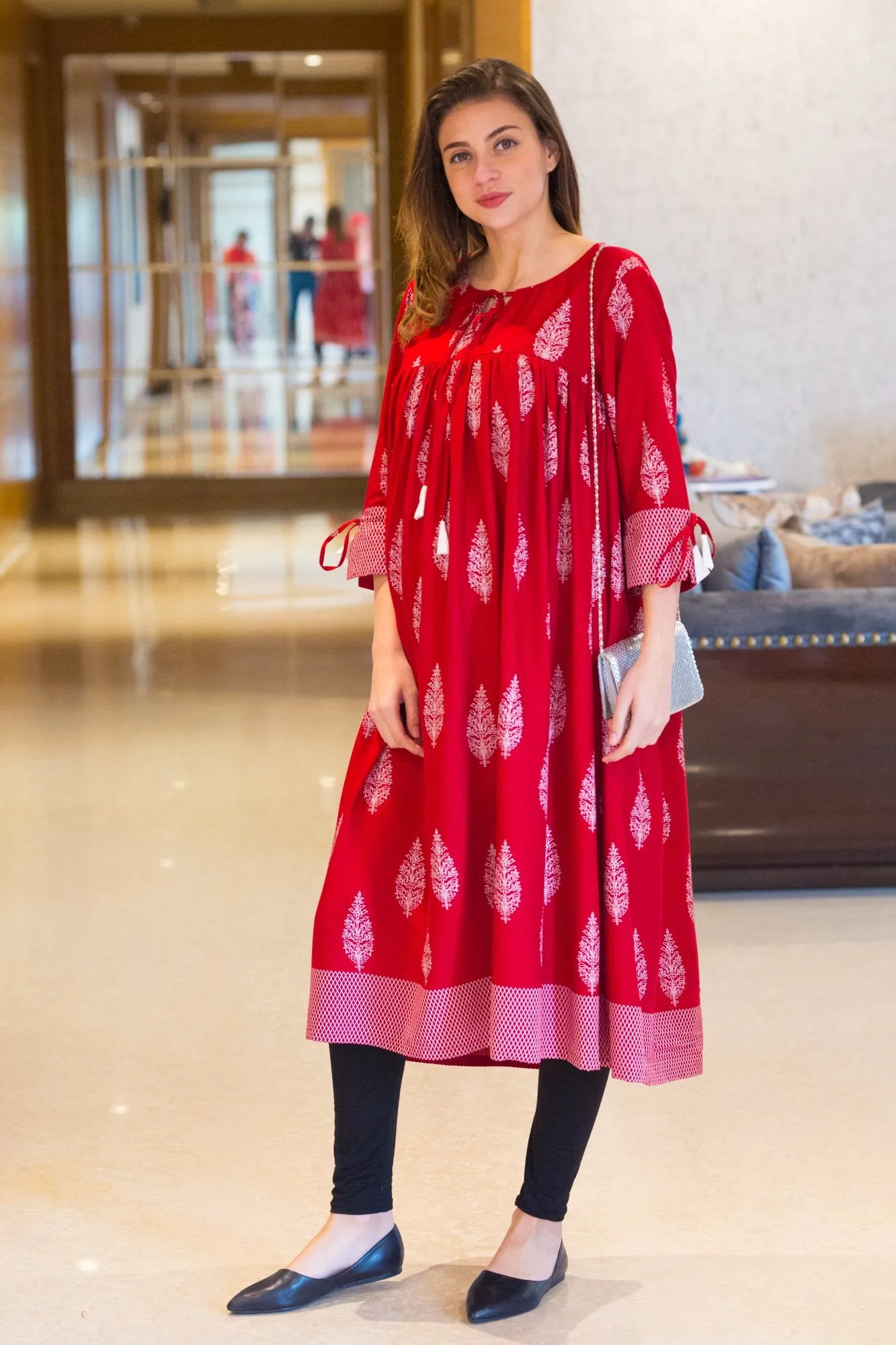 Crimson Red Maternity & Nursing Kurta