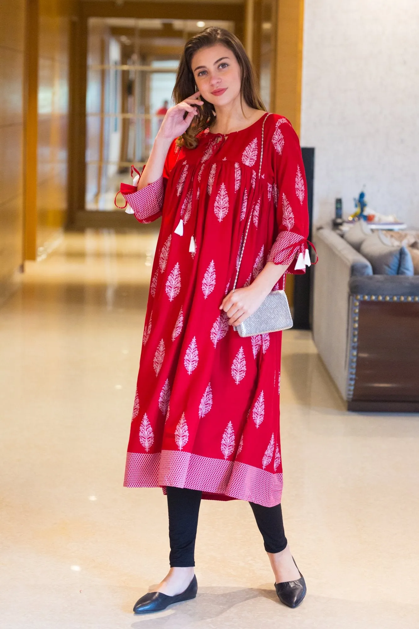 Crimson Red Maternity & Nursing Kurta