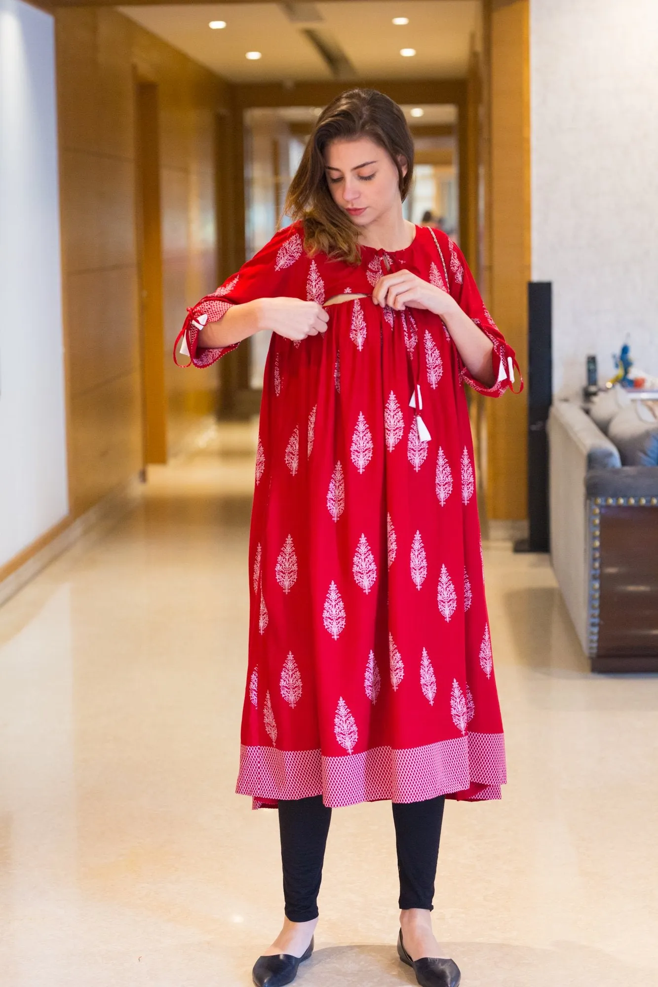 Crimson Red Maternity & Nursing Kurta