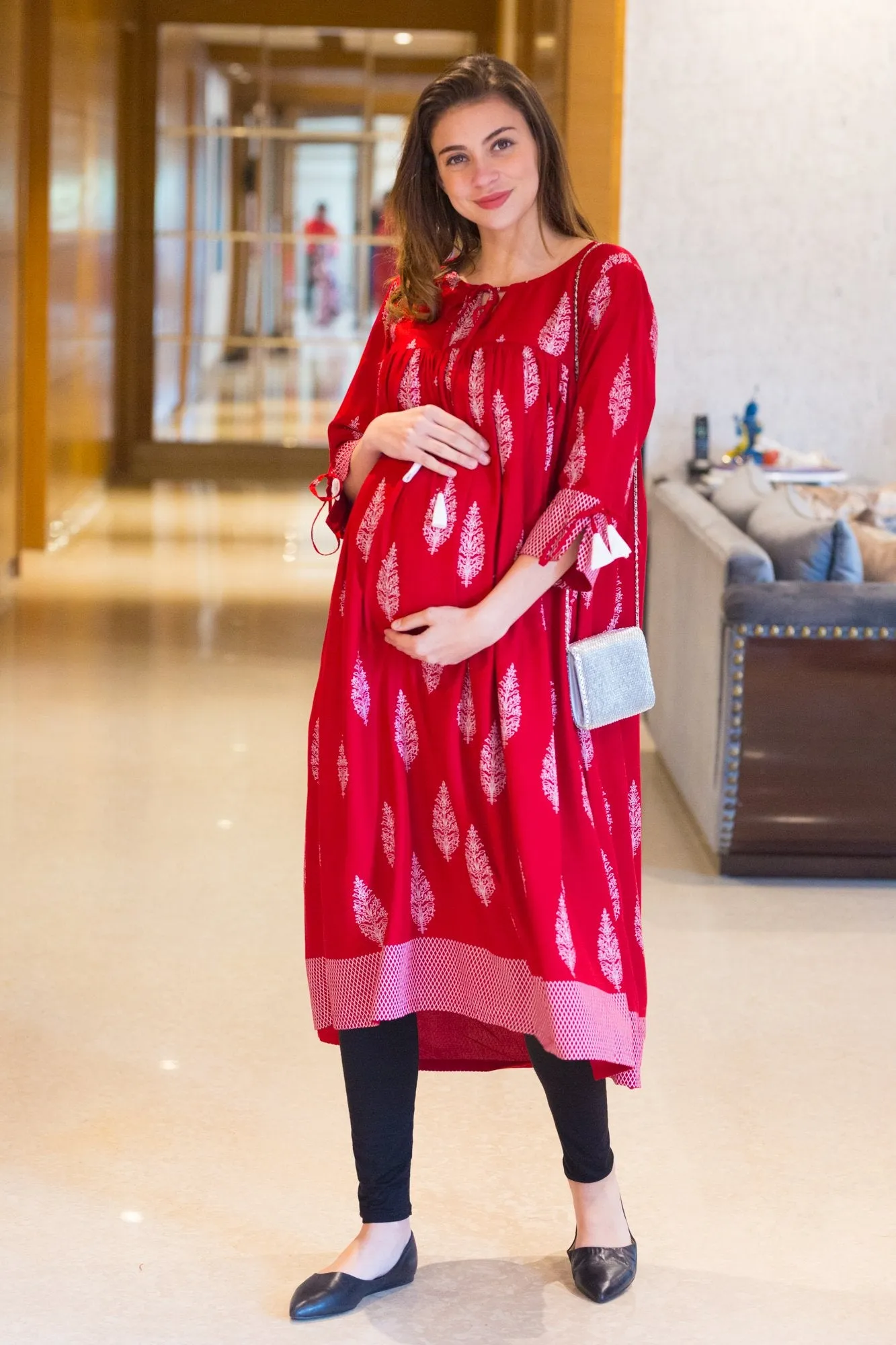 Crimson Red Maternity & Nursing Kurta