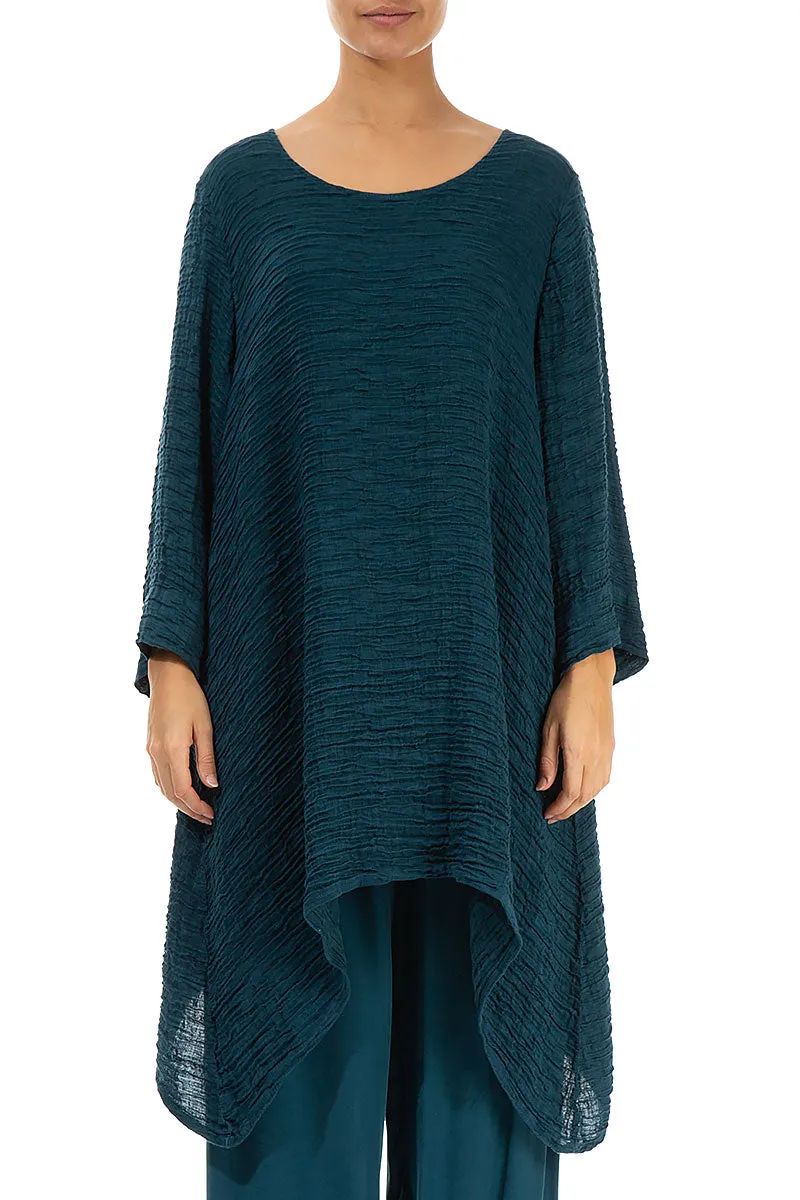 Dropped Edge Dark Teal Crinkled Silk Tunic