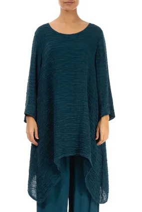 Dropped Edge Dark Teal Crinkled Silk Tunic