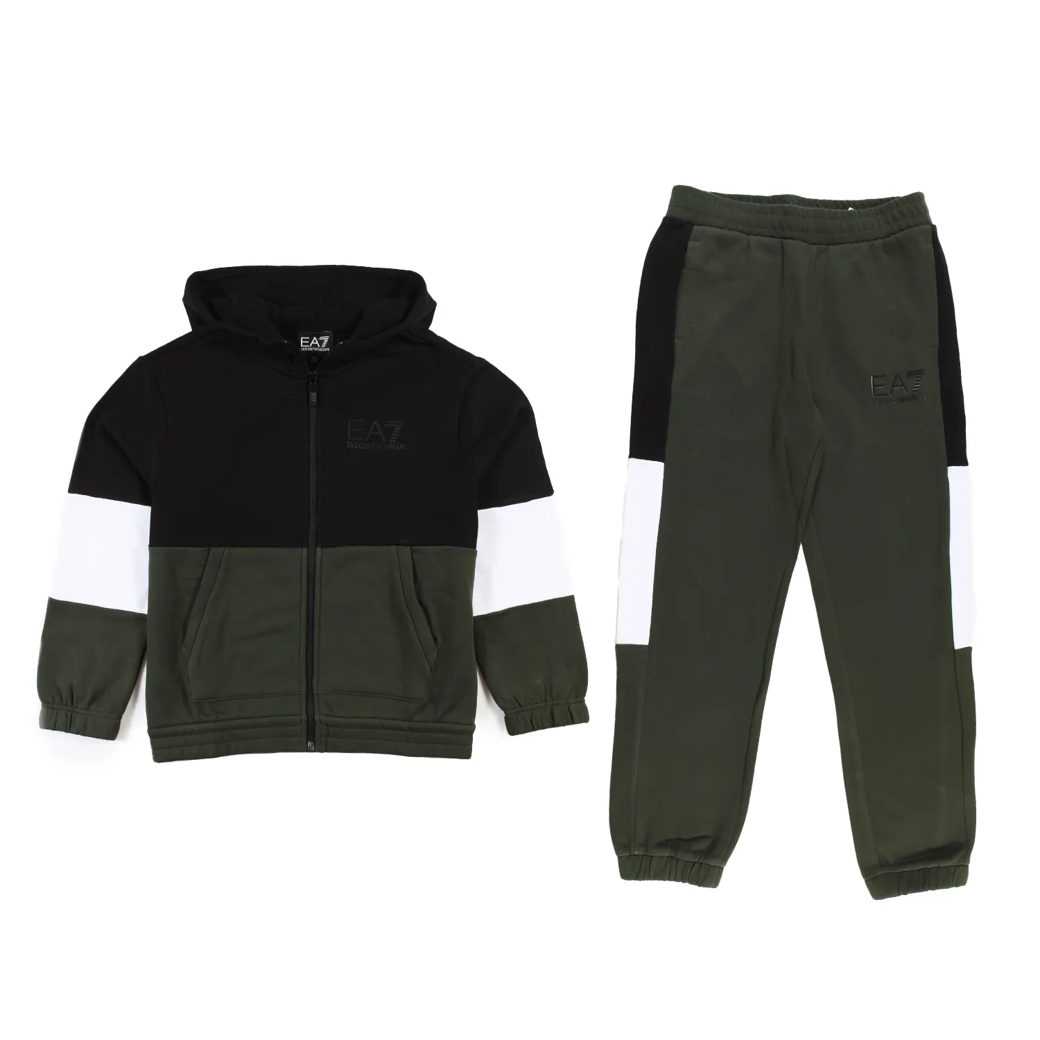 Ea7 Black, Green And White Ea7 2-Piece Hooded Tracksuit