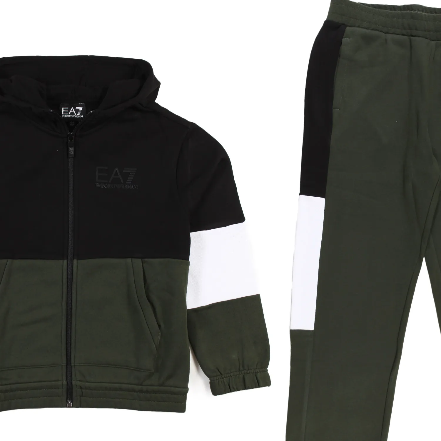 Ea7 Black, Green And White Ea7 2-Piece Hooded Tracksuit