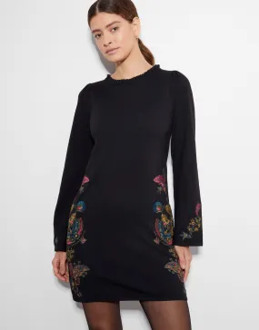 Elle Embroidered Tunic Dress Black