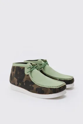 Faux Suede Camo Apron Front Shoes In Green