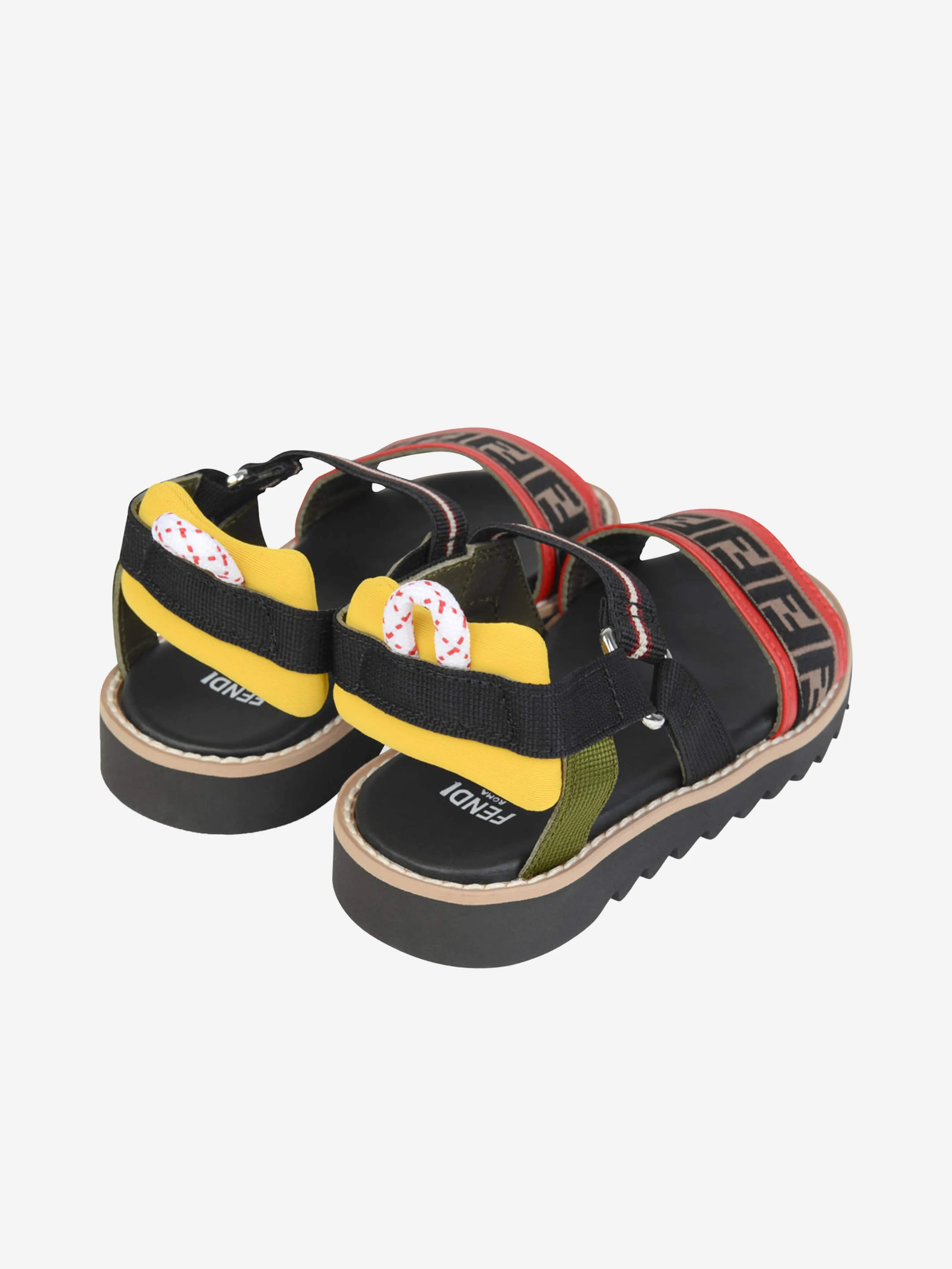 Fendi Black & Red Leather FF Logo Sandals