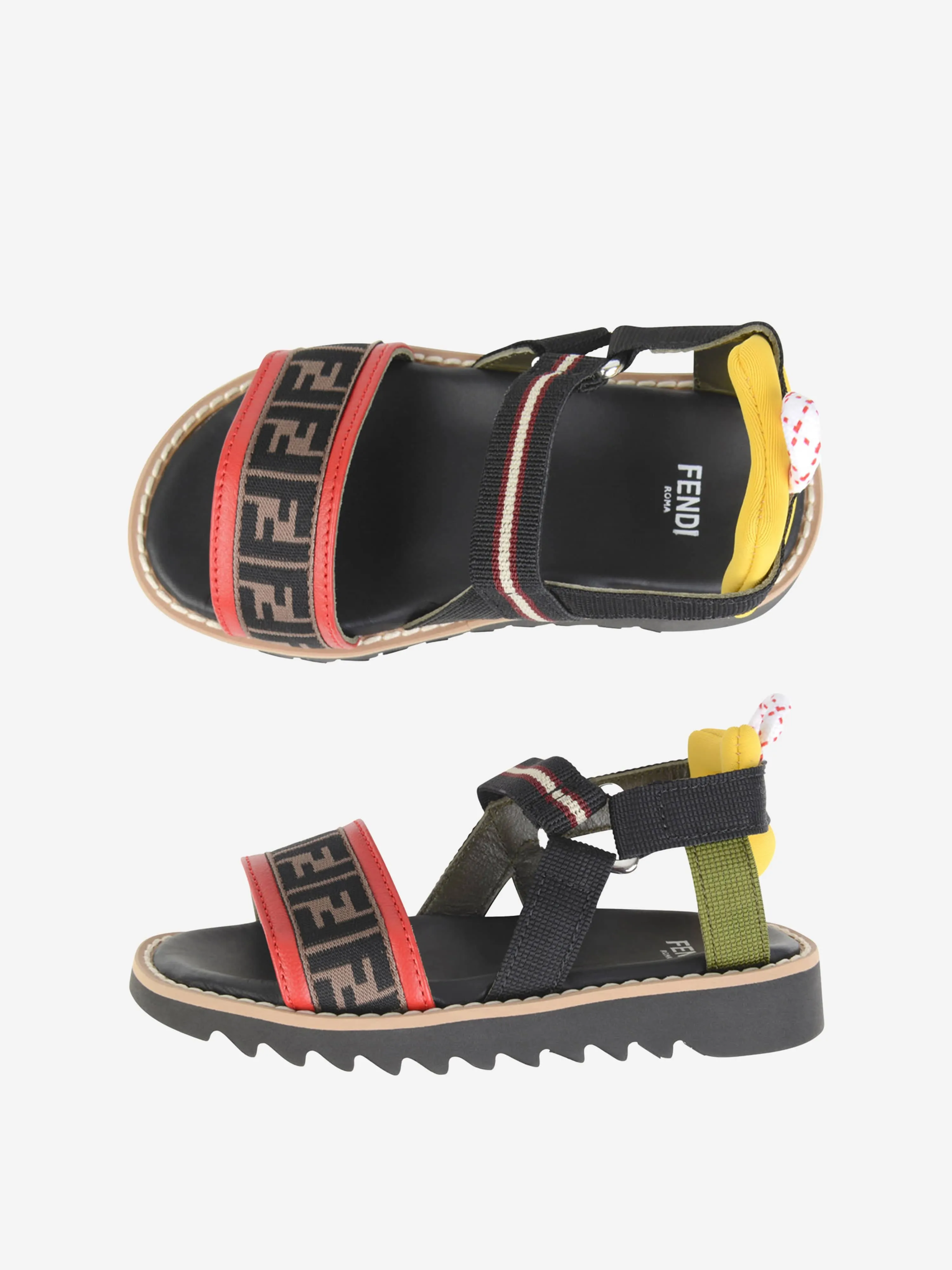 Fendi Black & Red Leather FF Logo Sandals