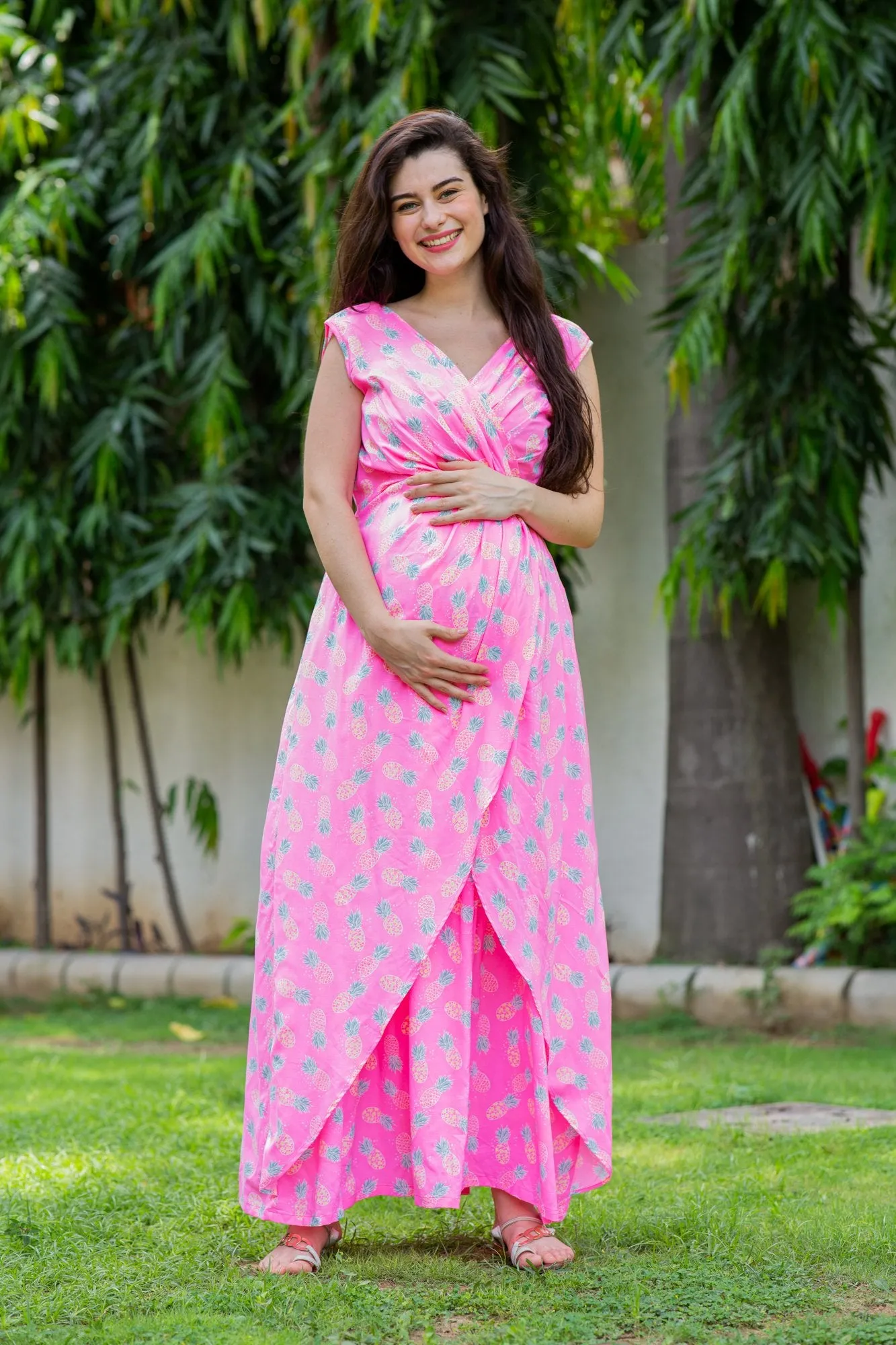 Flowy Sage Pink Maternity Dress