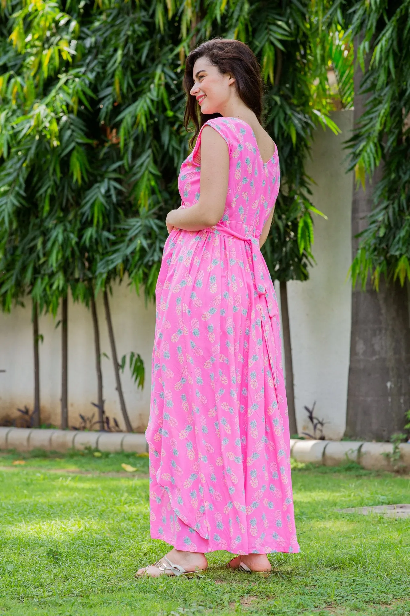 Flowy Sage Pink Maternity Dress