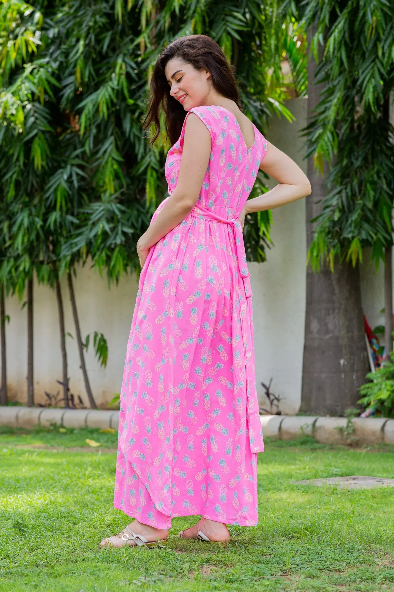 Flowy Sage Pink Maternity Dress