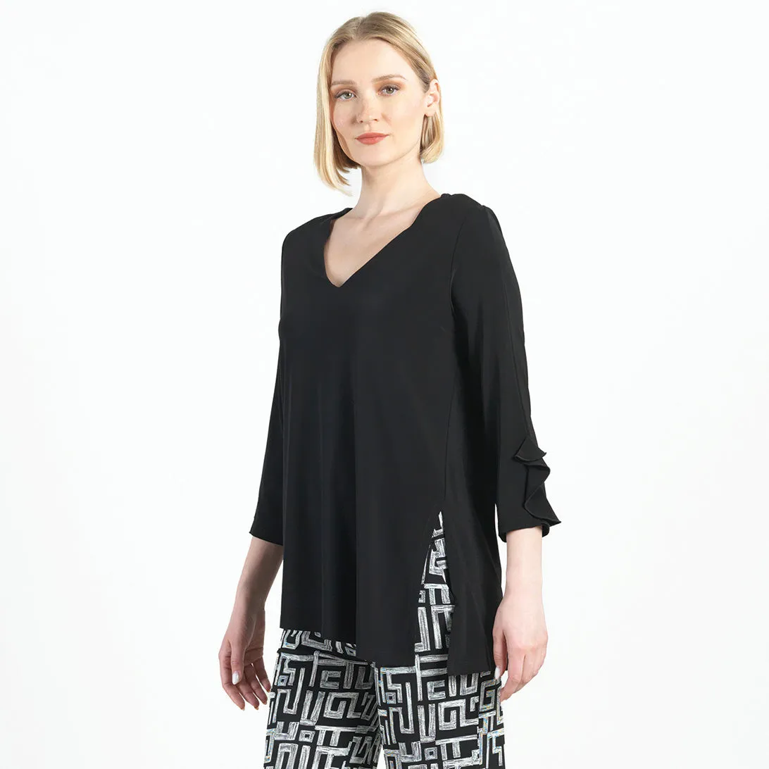 Flutter Cuff Side Vent Tunic - Black - Limited Sizes!