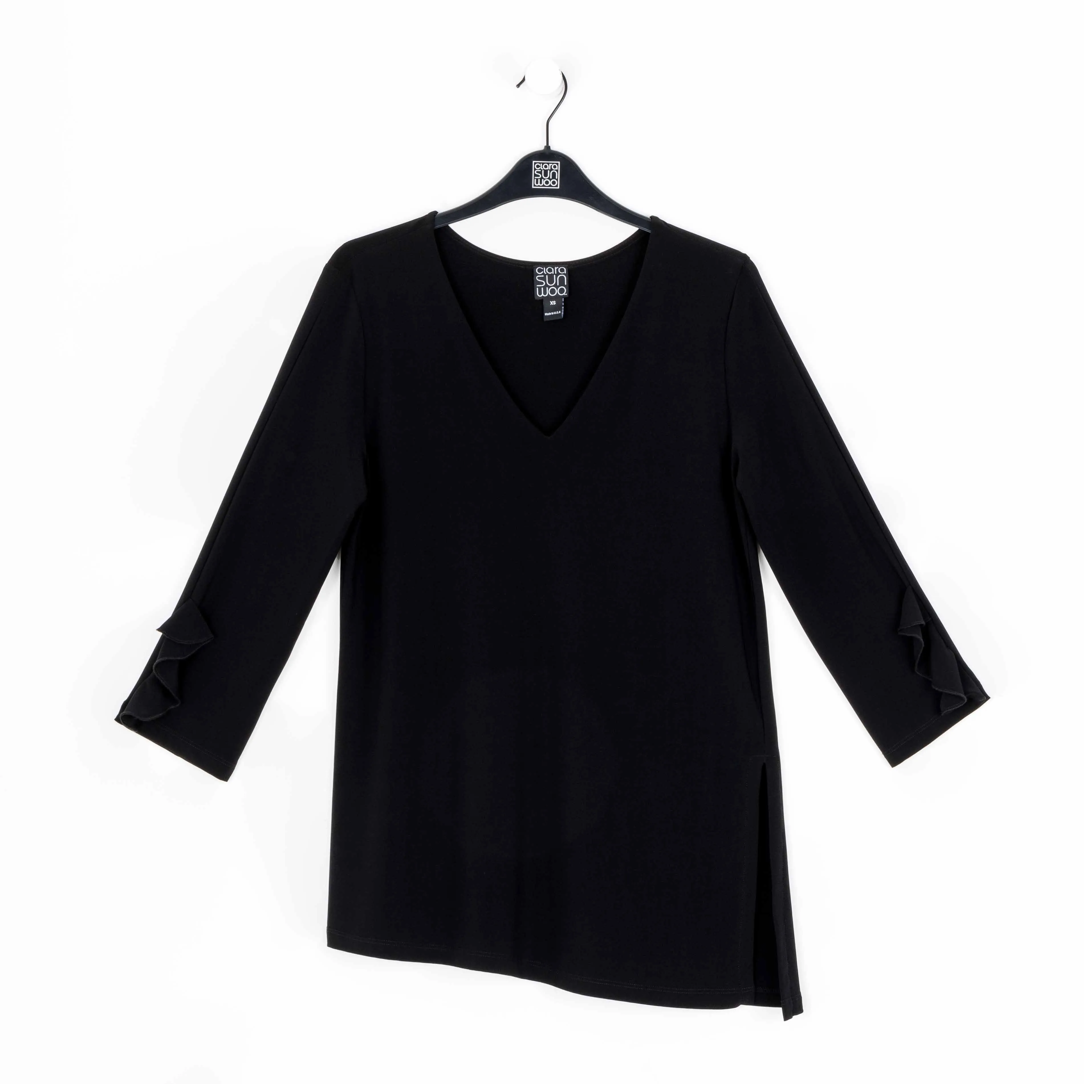 Flutter Cuff Side Vent Tunic - Black - Limited Sizes!