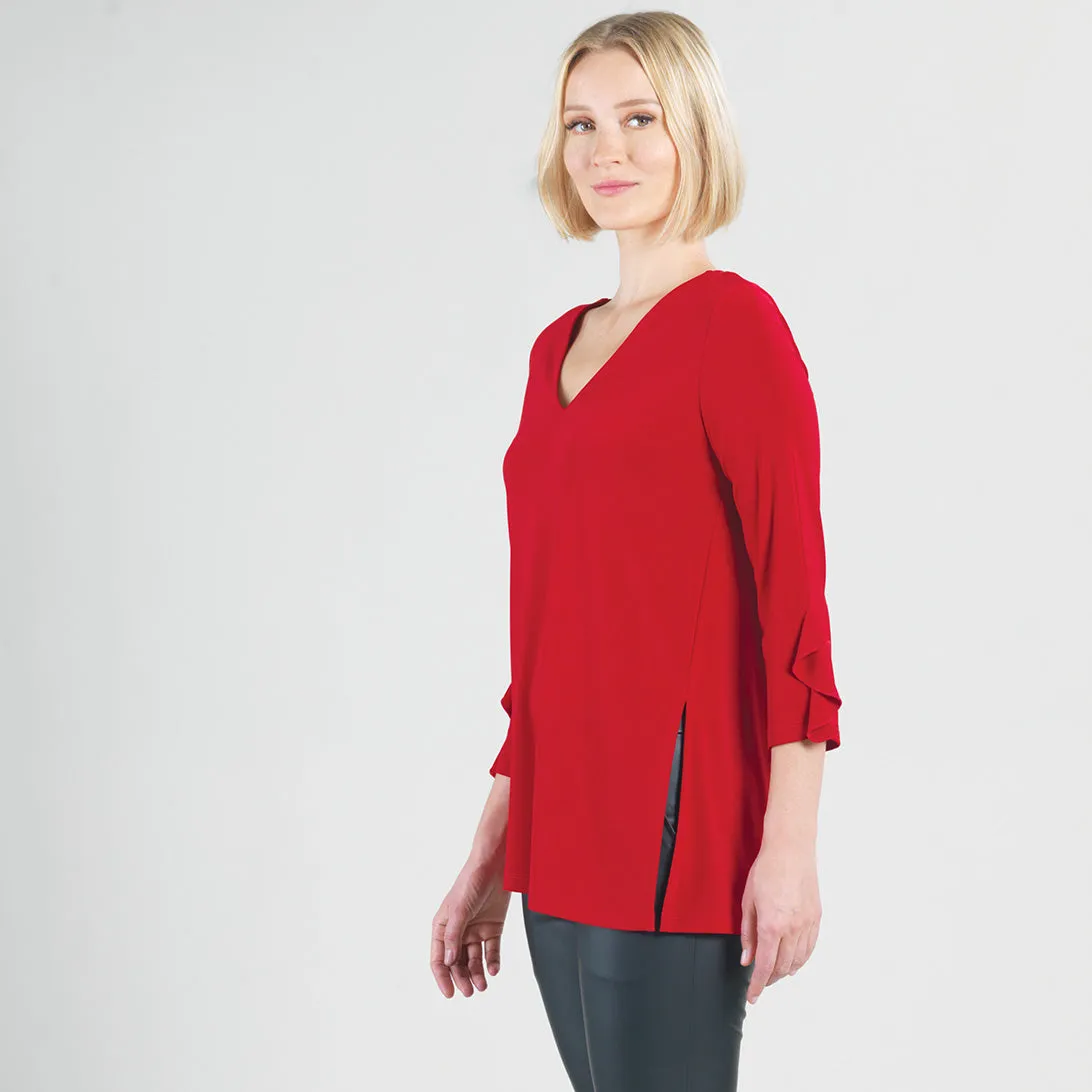 Flutter Cuff Side Vent Tunic - Red - Final Sale!