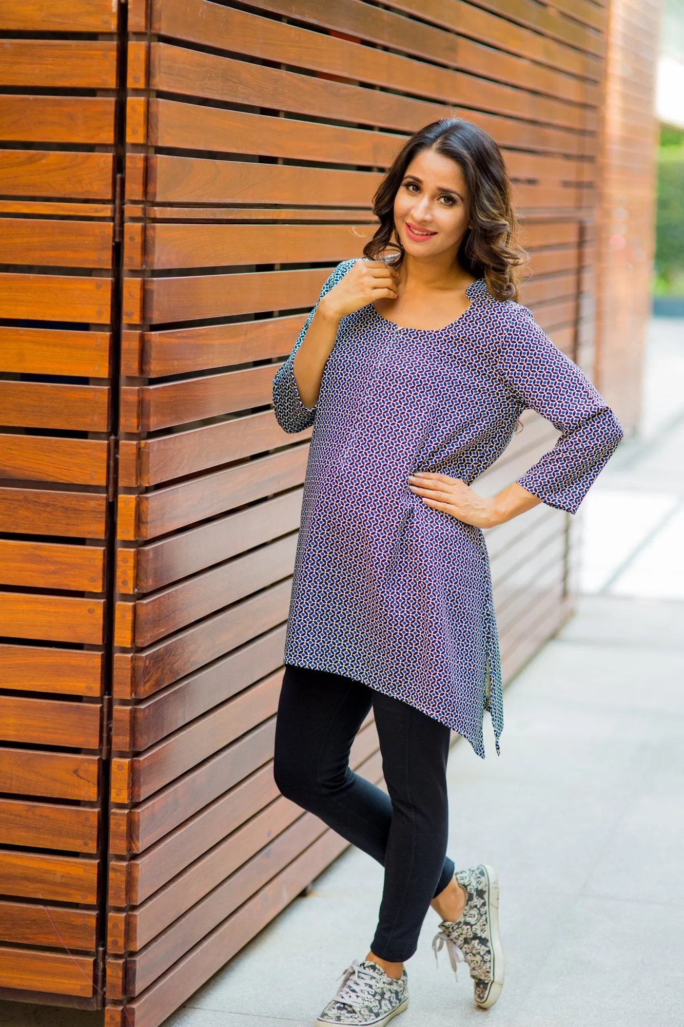 Geometrical Front Zip Maternity & Nursing Top