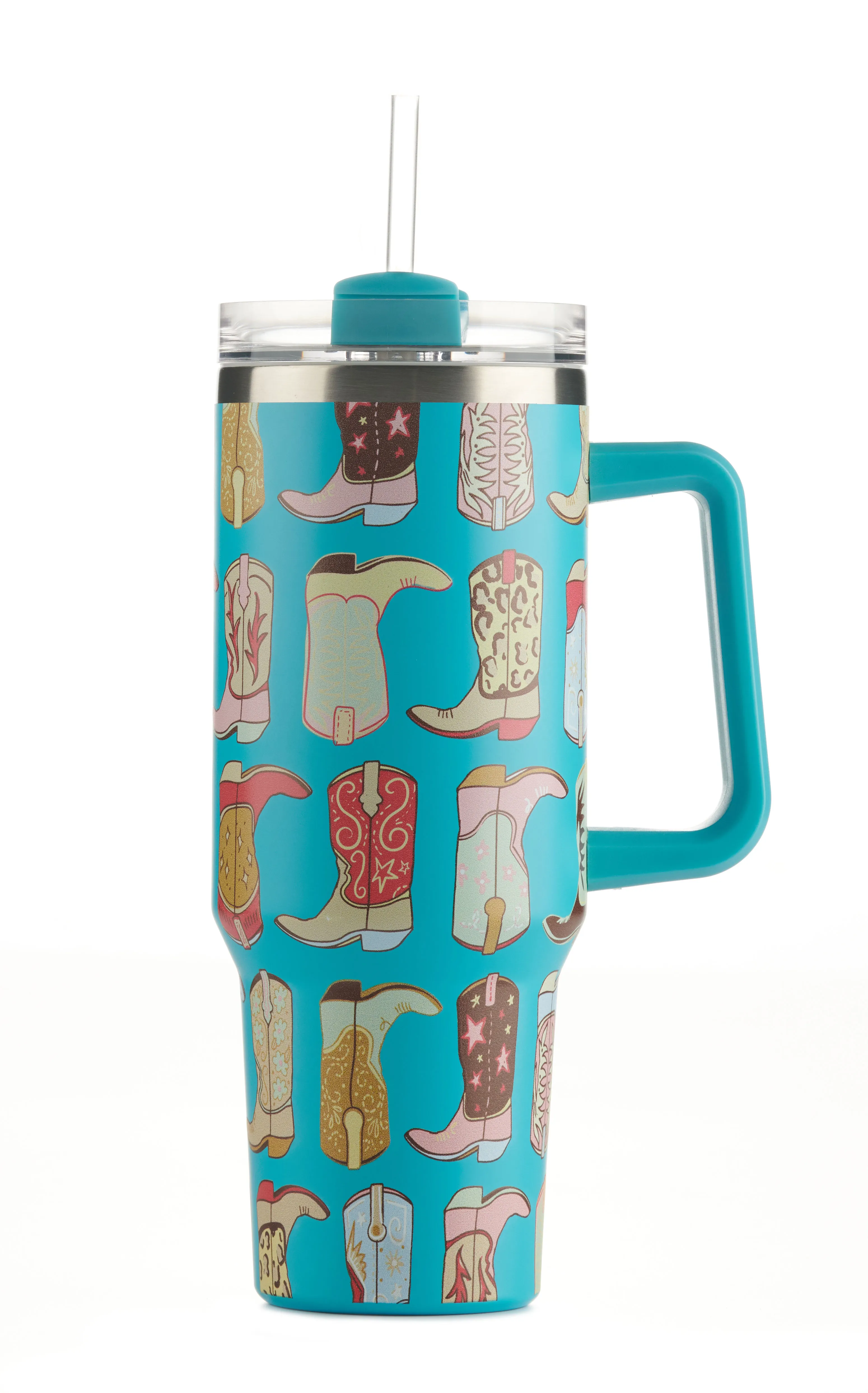 Girlie Girl Originals Turquoise Boot Print 40 oz. Handled Morgan Tumbler