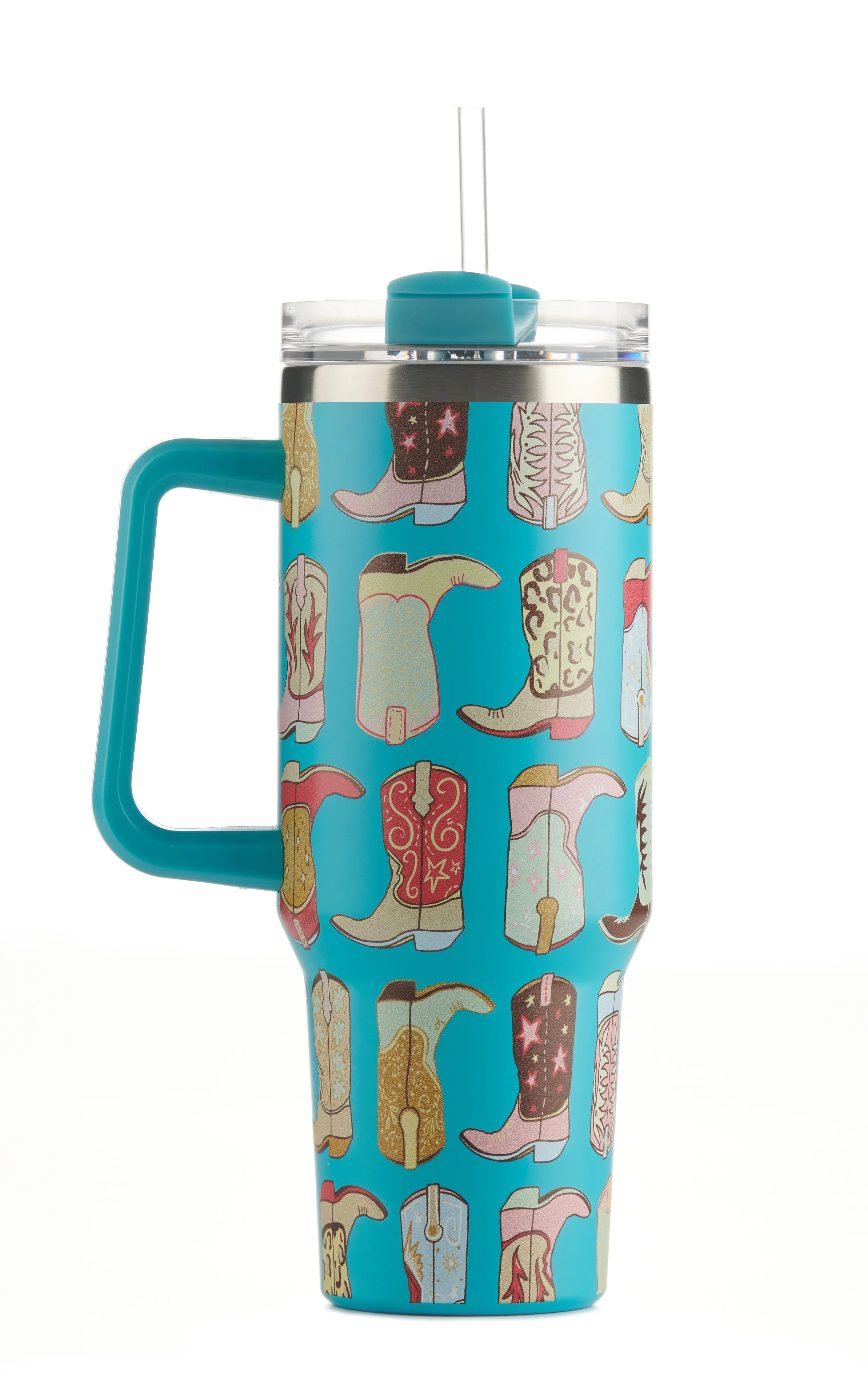 Girlie Girl Originals Turquoise Boot Print 40 oz. Handled Morgan Tumbler