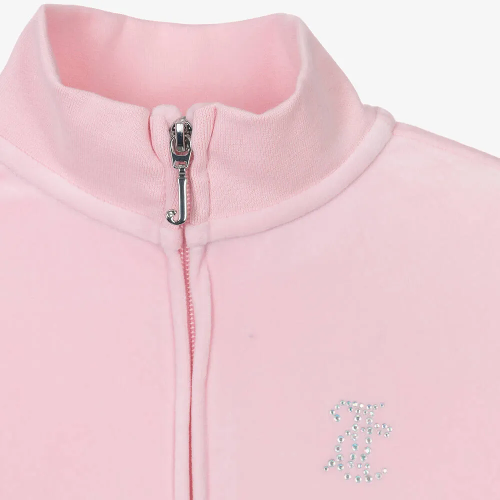 Girls Pink Velour Slim-Fit Tracksuit