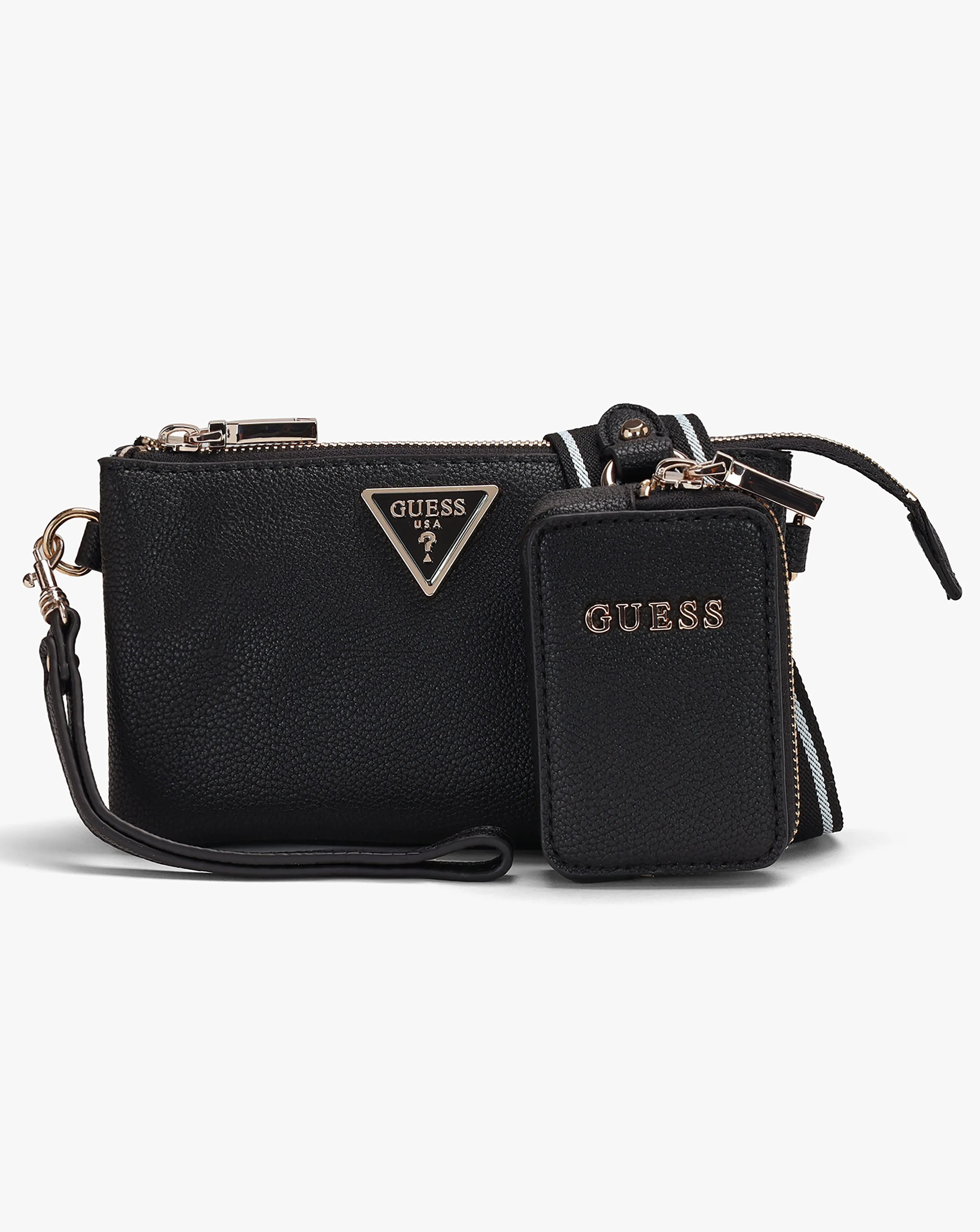 Guess Mini Latona Tri Black Top Zip Cross-Body Bag