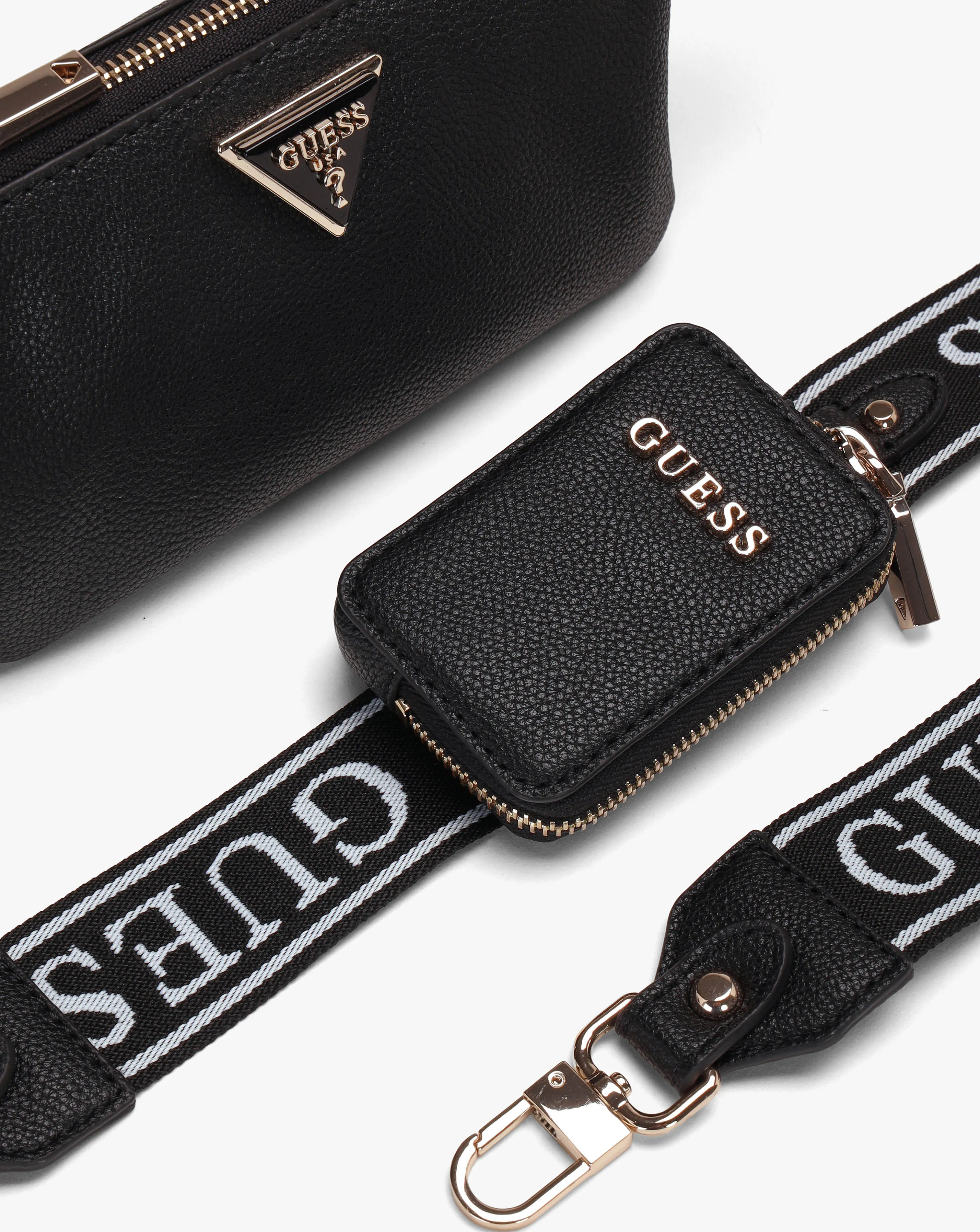 Guess Mini Latona Tri Black Top Zip Cross-Body Bag