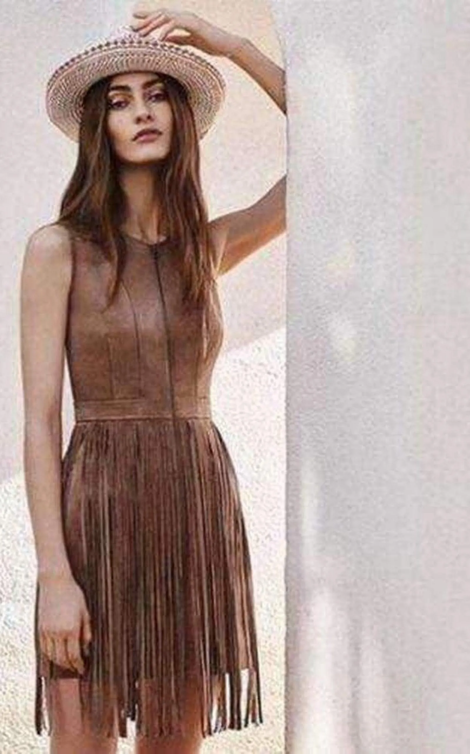 Hamin Fringe Faux Suede Vest Dress