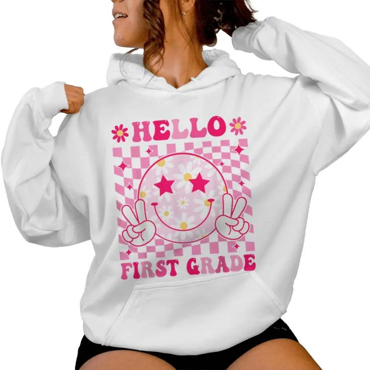 Hello First Grade Back To School First Day Of 1St Grade Women Hoodie