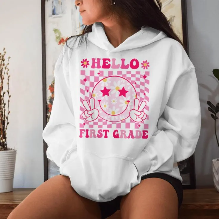 Hello First Grade Back To School First Day Of 1St Grade Women Hoodie