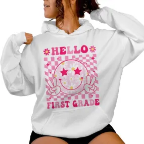 Hello First Grade Back To School First Day Of 1St Grade Women Hoodie