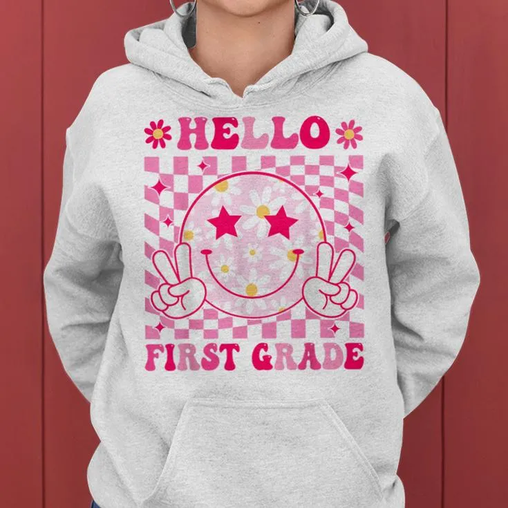 Hello First Grade Back To School First Day Of 1St Grade Women Hoodie