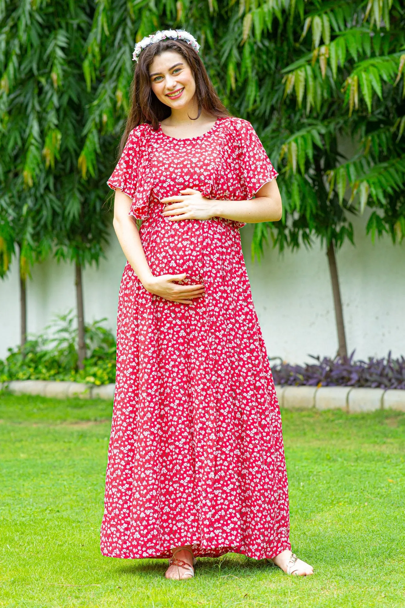 Hot Red Maternity & Nursing Flap Dress