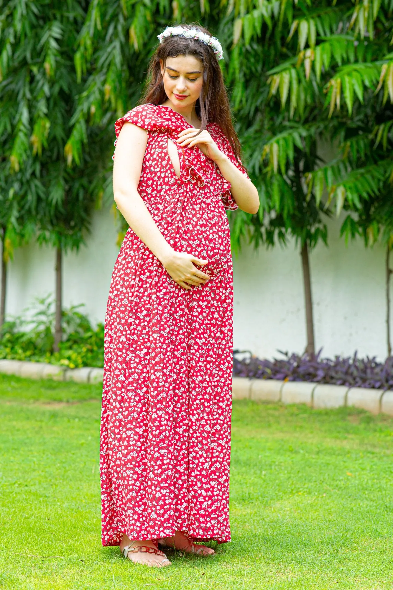 Hot Red Maternity & Nursing Flap Dress