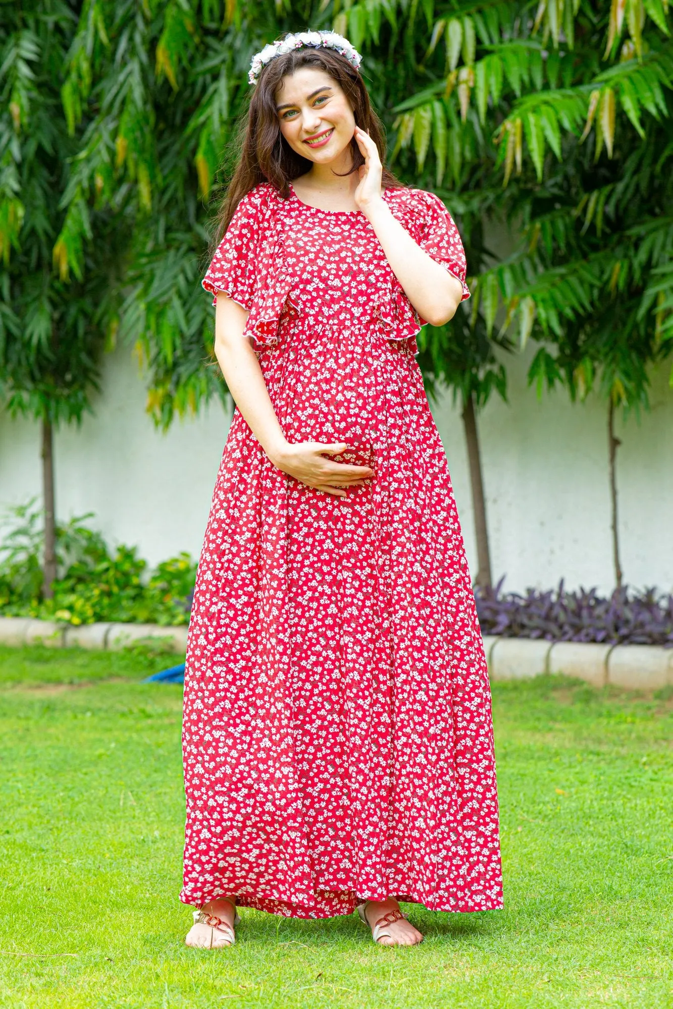 Hot Red Maternity & Nursing Flap Dress