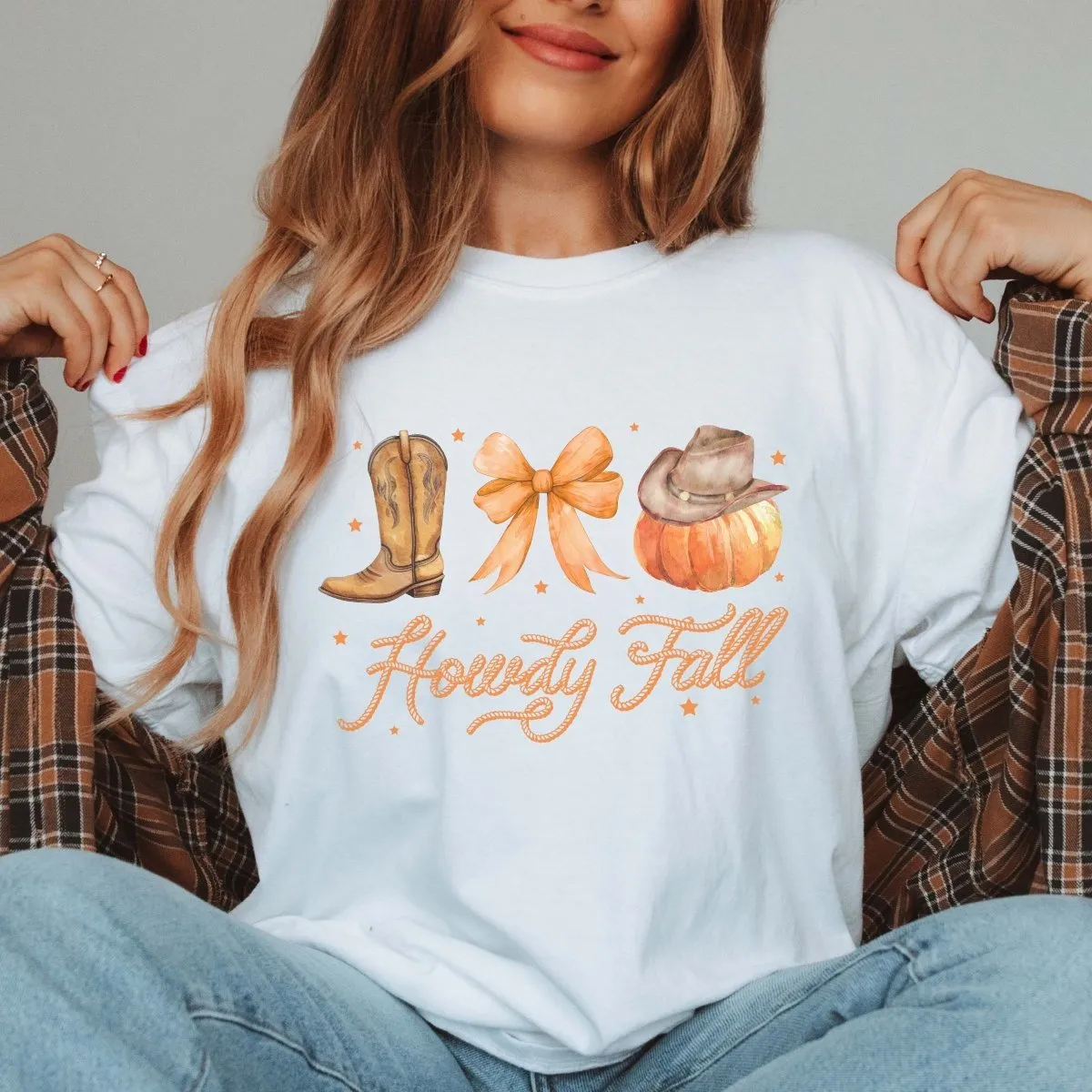 Howdy Fall Boot Bow Pumpkin Comfort Color Wholesale Tee - Fast Shipping